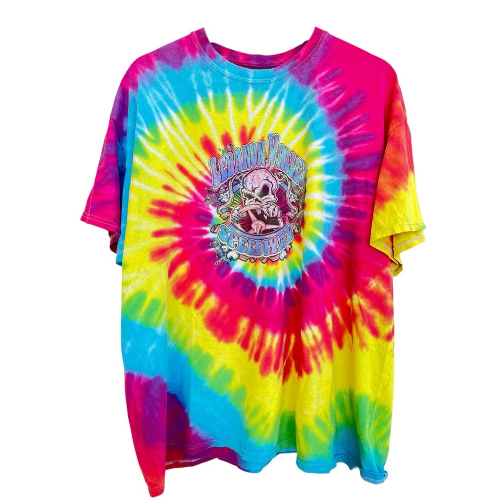 Racing Tie-Dye Short Sleeve Tee in Pink, Yellow & Blue